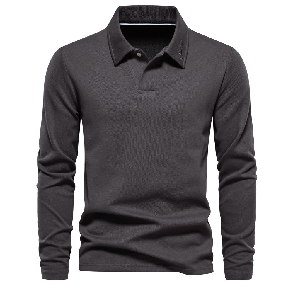 Long Sleeve Cotton Blend Polo Shirt - Ahaselected