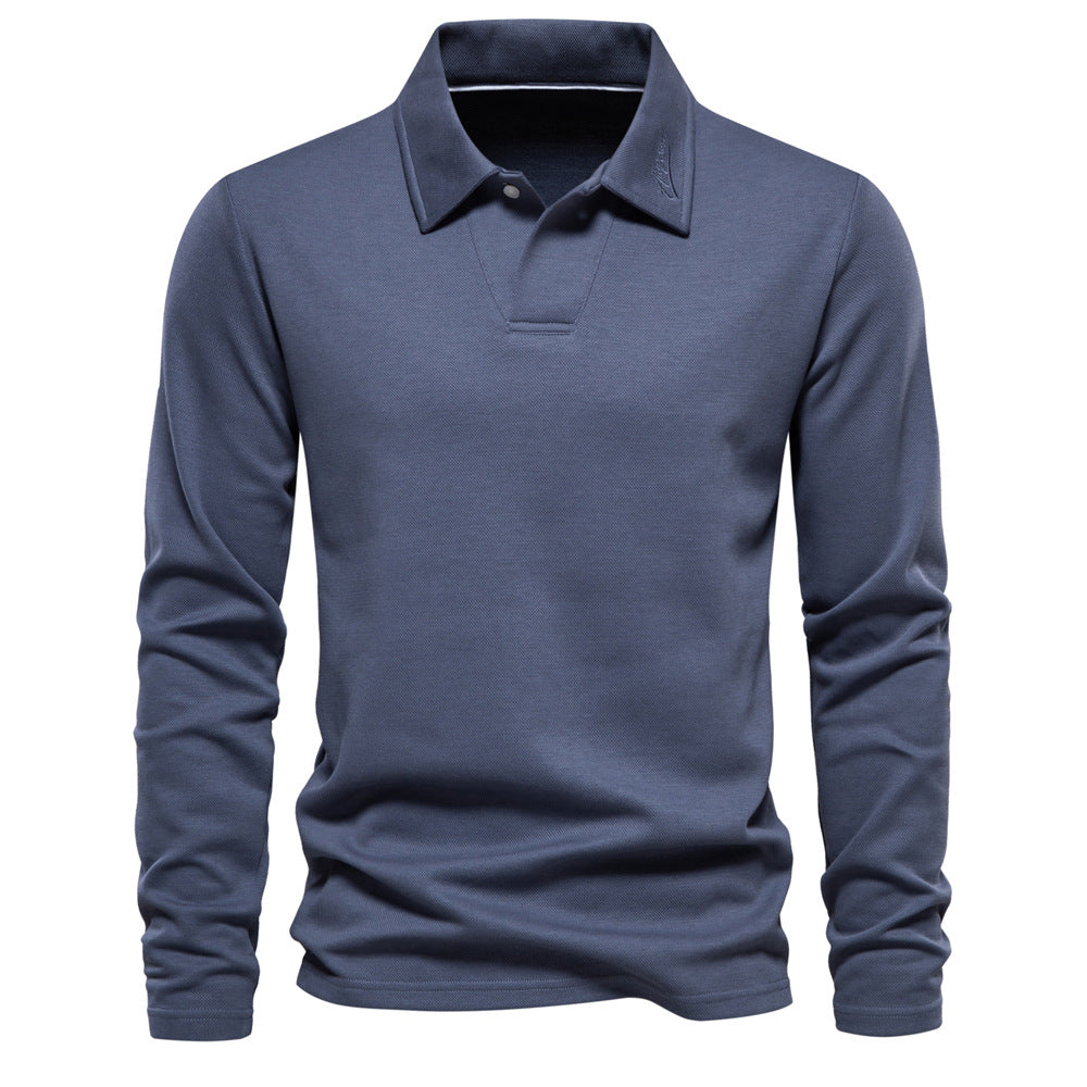 Long Sleeve Cotton Blend Polo Shirt - Ahaselected