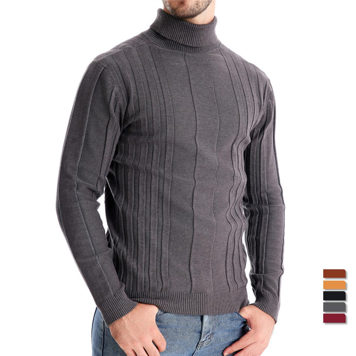 Basic Ribbed Turtleneck Sweater - Ahaselected