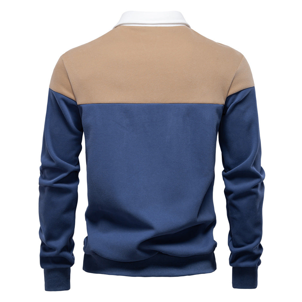 Colorblock Warm Long Sleeve Polo Shirt - Ahaselected