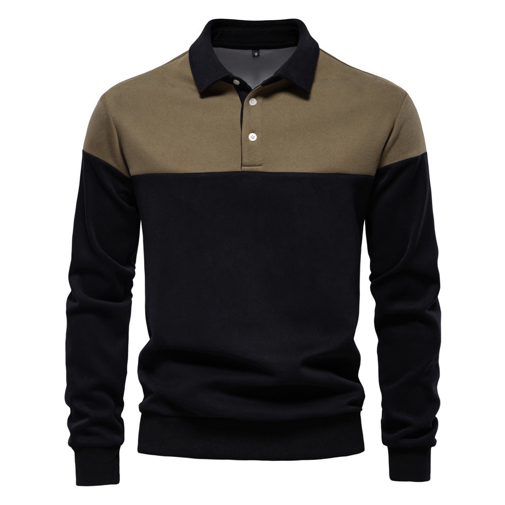 Colorblock Warm Long Sleeve Polo Shirt - Ahaselected