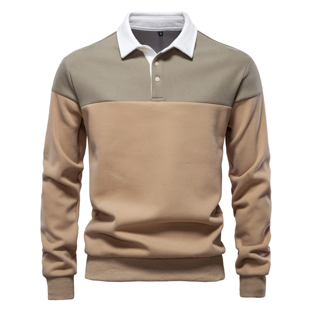 Colorblock Warm Long Sleeve Polo Shirt - Ahaselected