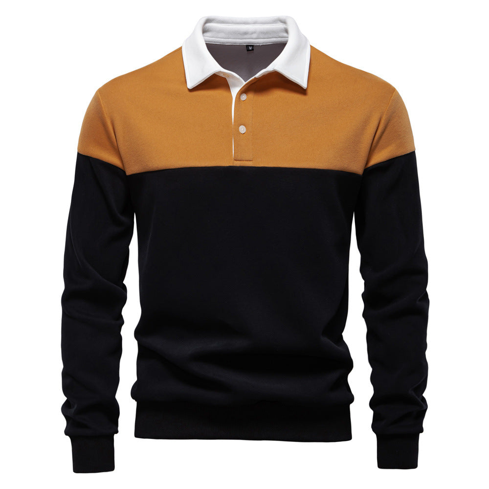 Colorblock Warm Long Sleeve Polo Shirt - Ahaselected