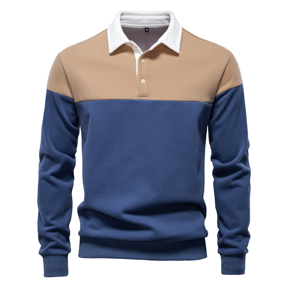 Colorblock Warm Long Sleeve Polo Shirt - Ahaselected