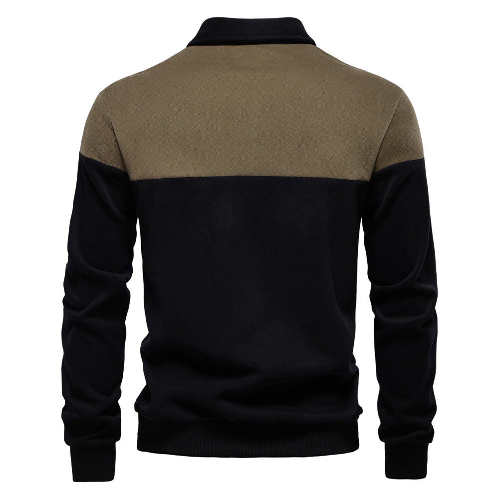 Colorblock Warm Long Sleeve Polo Shirt - Ahaselected