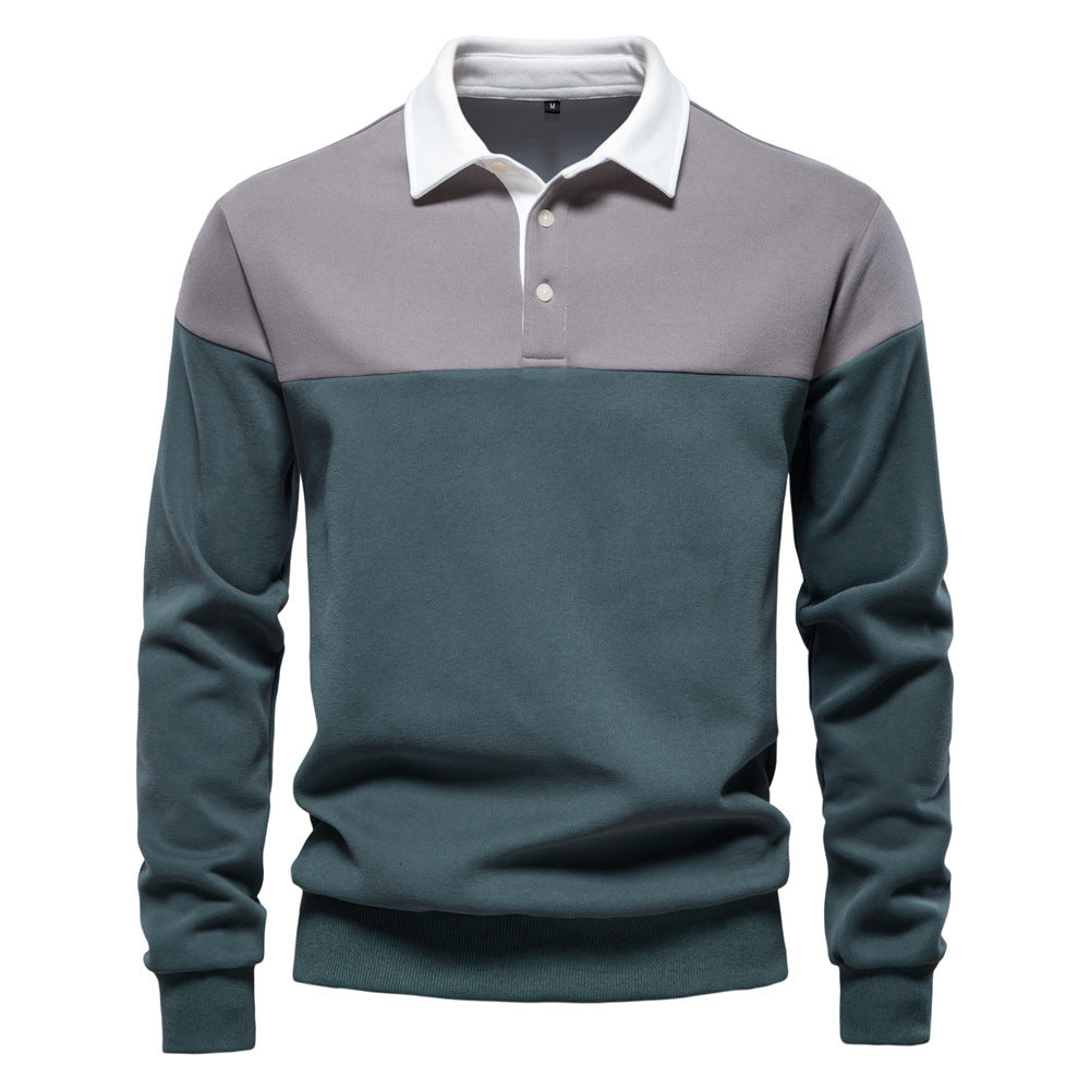 Colorblock Warm Long Sleeve Polo Shirt - Ahaselected