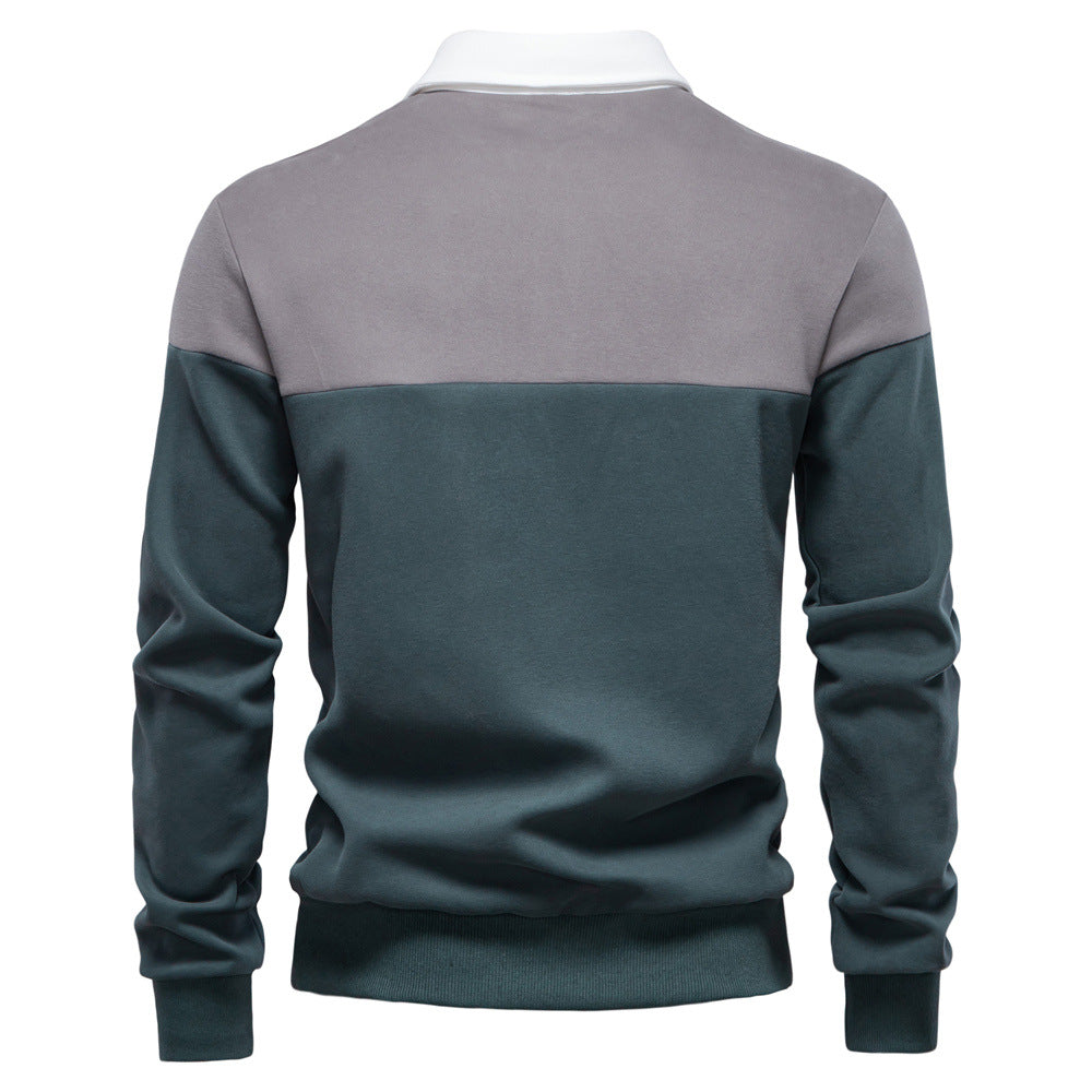 Colorblock Warm Long Sleeve Polo Shirt - Ahaselected