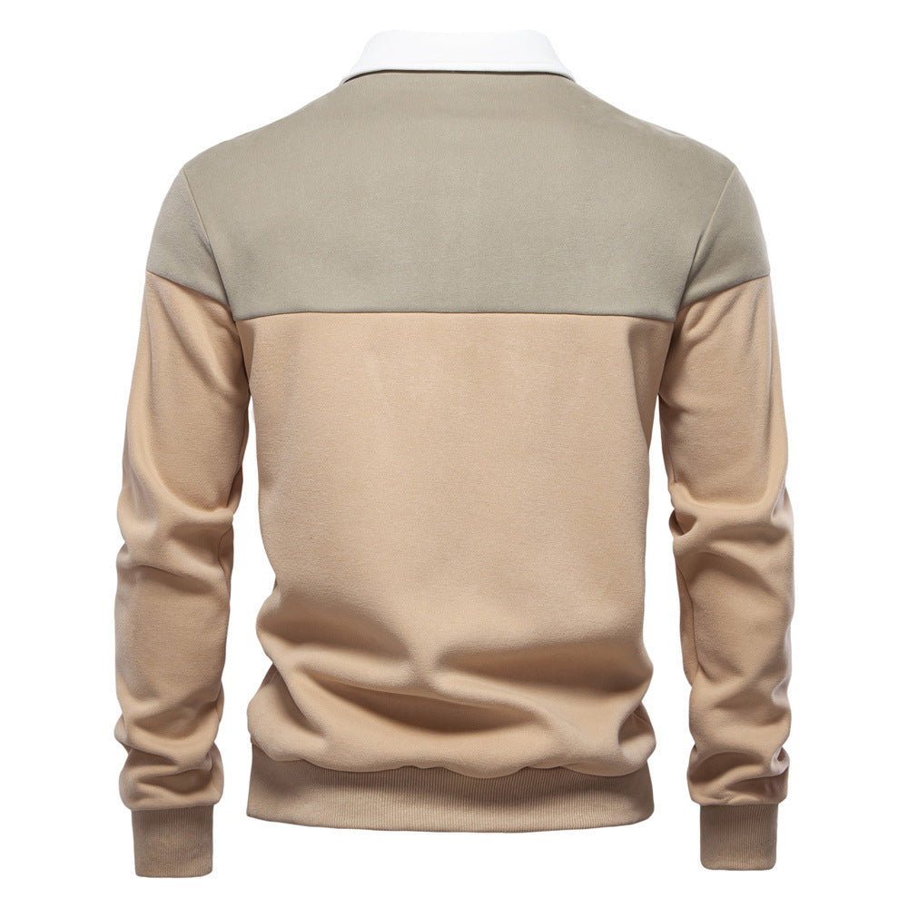Colorblock Warm Long Sleeve Polo Shirt - Ahaselected