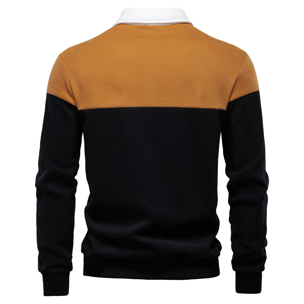 Colorblock Warm Long Sleeve Polo Shirt - Ahaselected