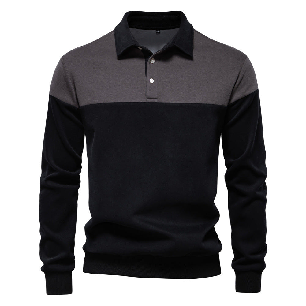 Colorblock Warm Long Sleeve Polo Shirt - Ahaselected