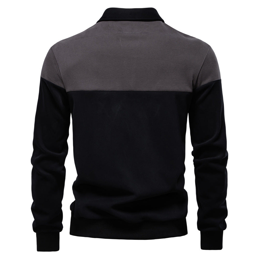 Colorblock Warm Long Sleeve Polo Shirt - Ahaselected