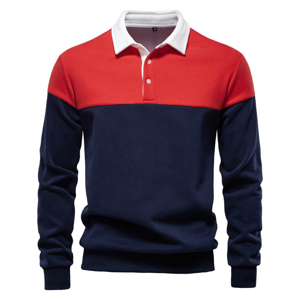 Colorblock Warm Long Sleeve Polo Shirt - Ahaselected