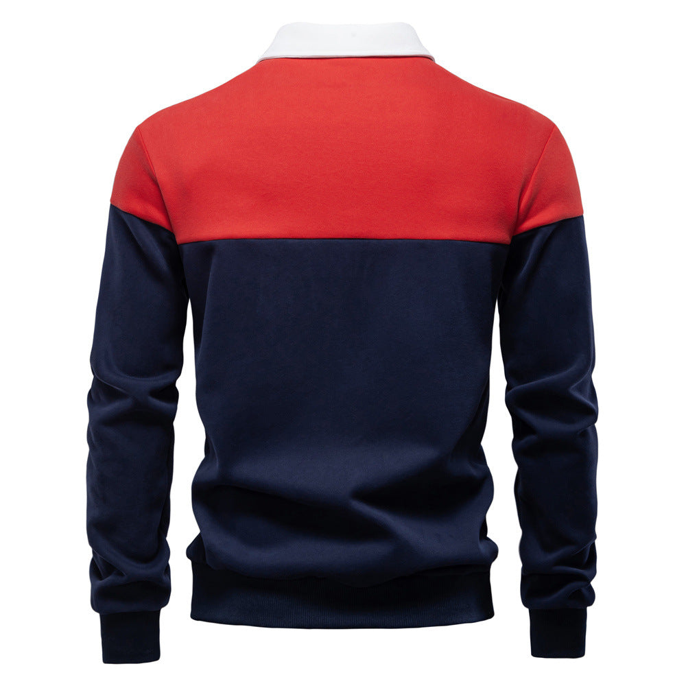 Colorblock Warm Long Sleeve Polo Shirt - Ahaselected
