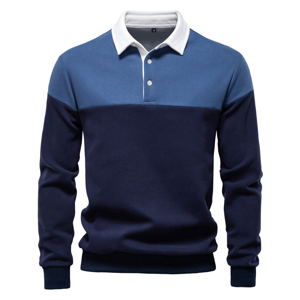 Colorblock Warm Long Sleeve Polo Shirt - Ahaselected