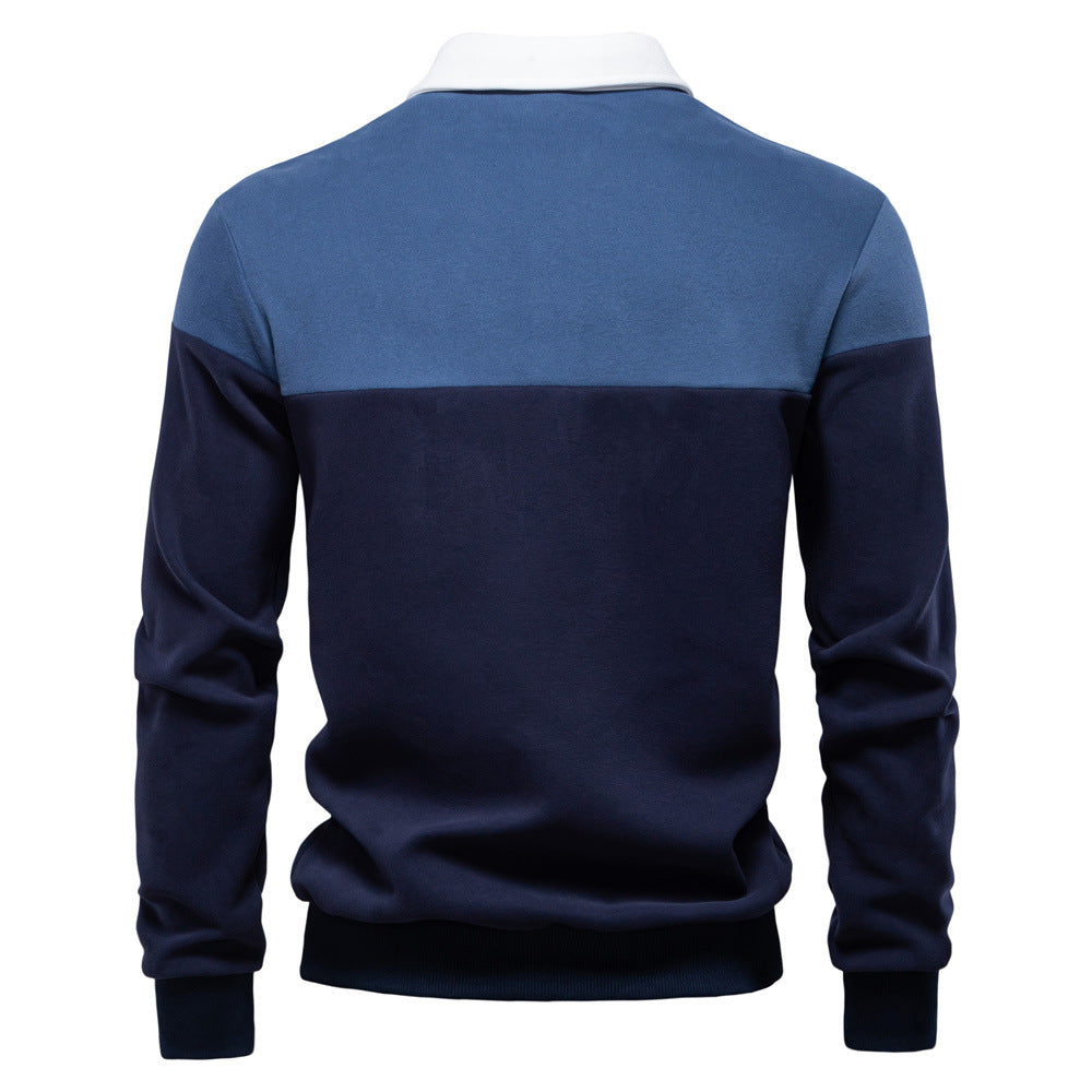Colorblock Warm Long Sleeve Polo Shirt - Ahaselected