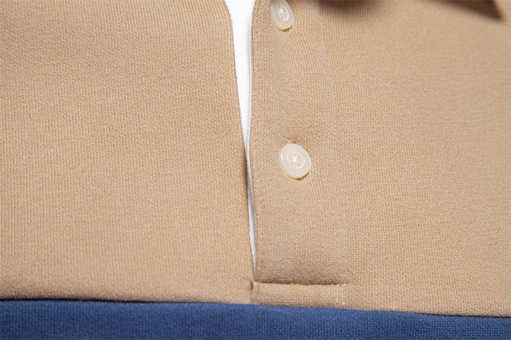 Colorblock Warm Long Sleeve Polo Shirt - Ahaselected