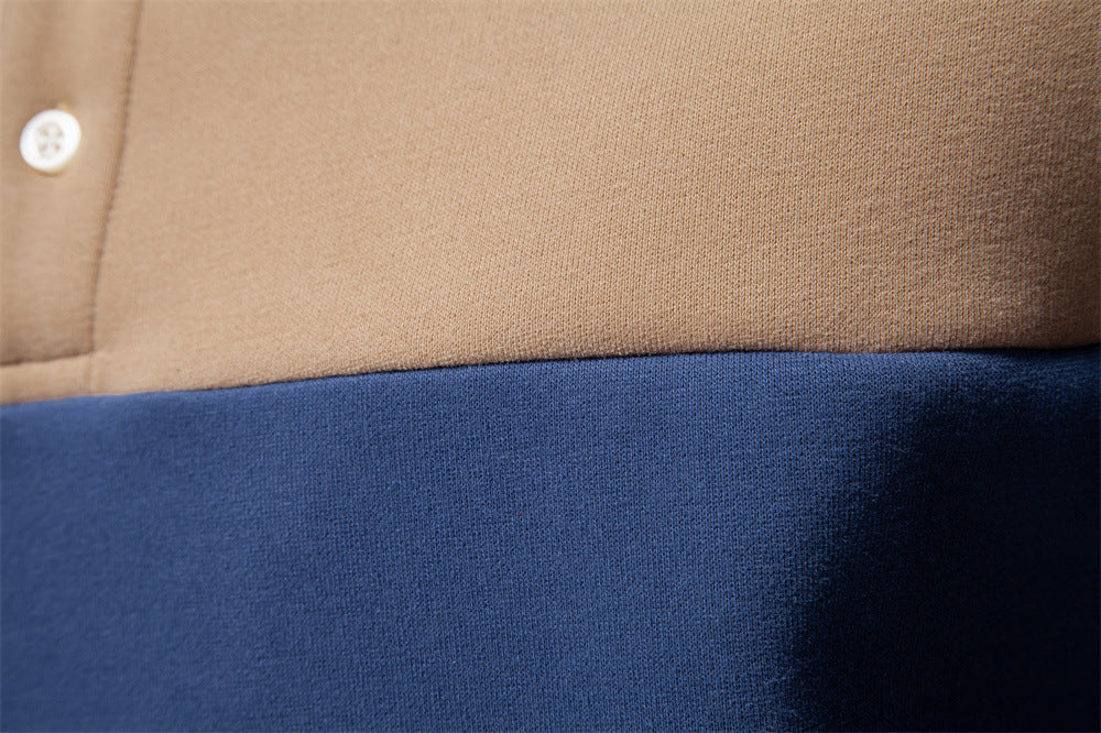 Colorblock Warm Long Sleeve Polo Shirt - Ahaselected