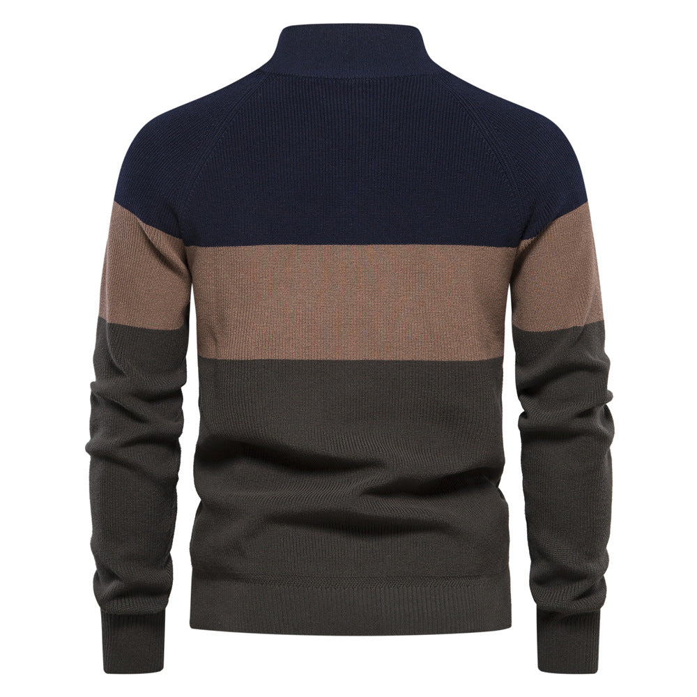 Full-Zip Stand Collar Color Block Cardigan - Ahaselected