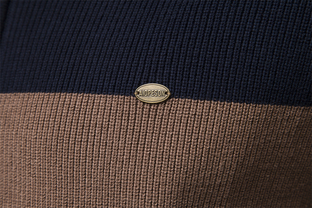 Full-Zip Stand Collar Color Block Cardigan - Ahaselected