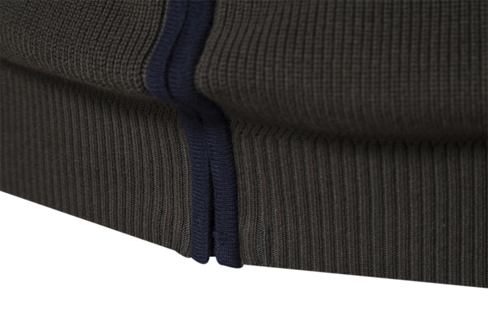 Full-Zip Stand Collar Color Block Cardigan - Ahaselected