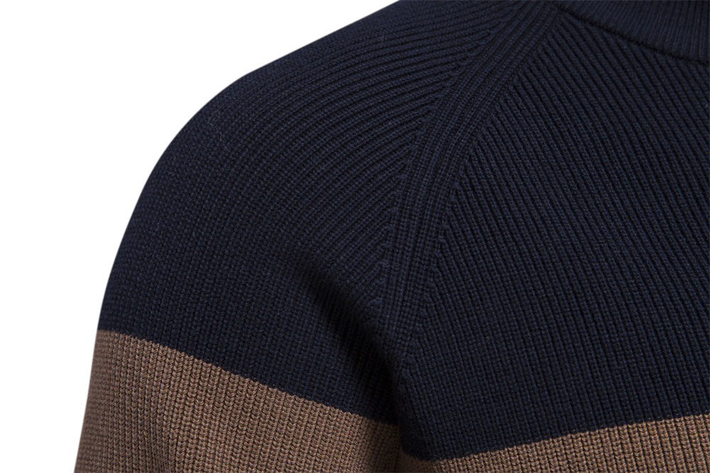 Full-Zip Stand Collar Color Block Cardigan - Ahaselected