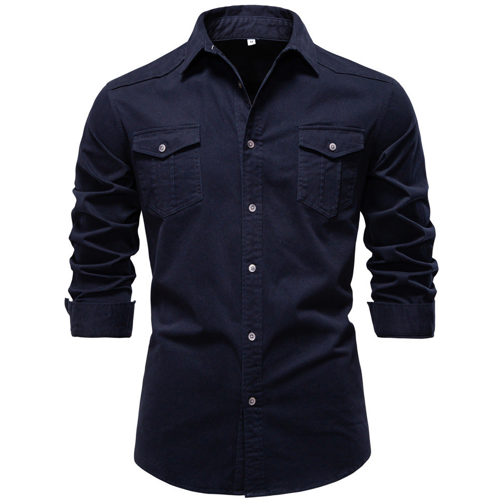 Classic Cotton Blend Button-Up Shirt - Ahaselected