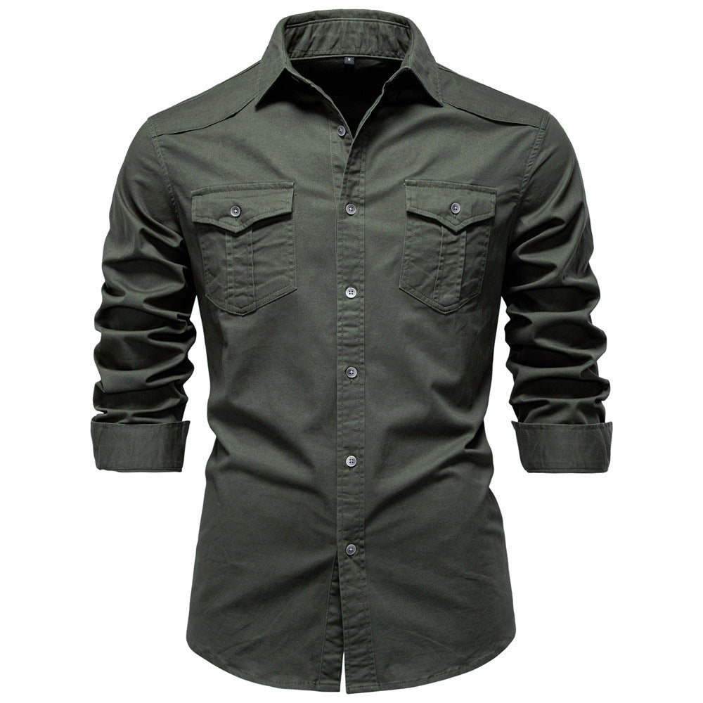 Classic Cotton Blend Button-Up Shirt - Ahaselected
