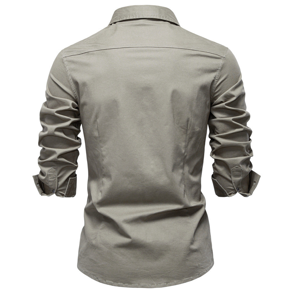 Classic Cotton Blend Button-Up Shirt - Ahaselected