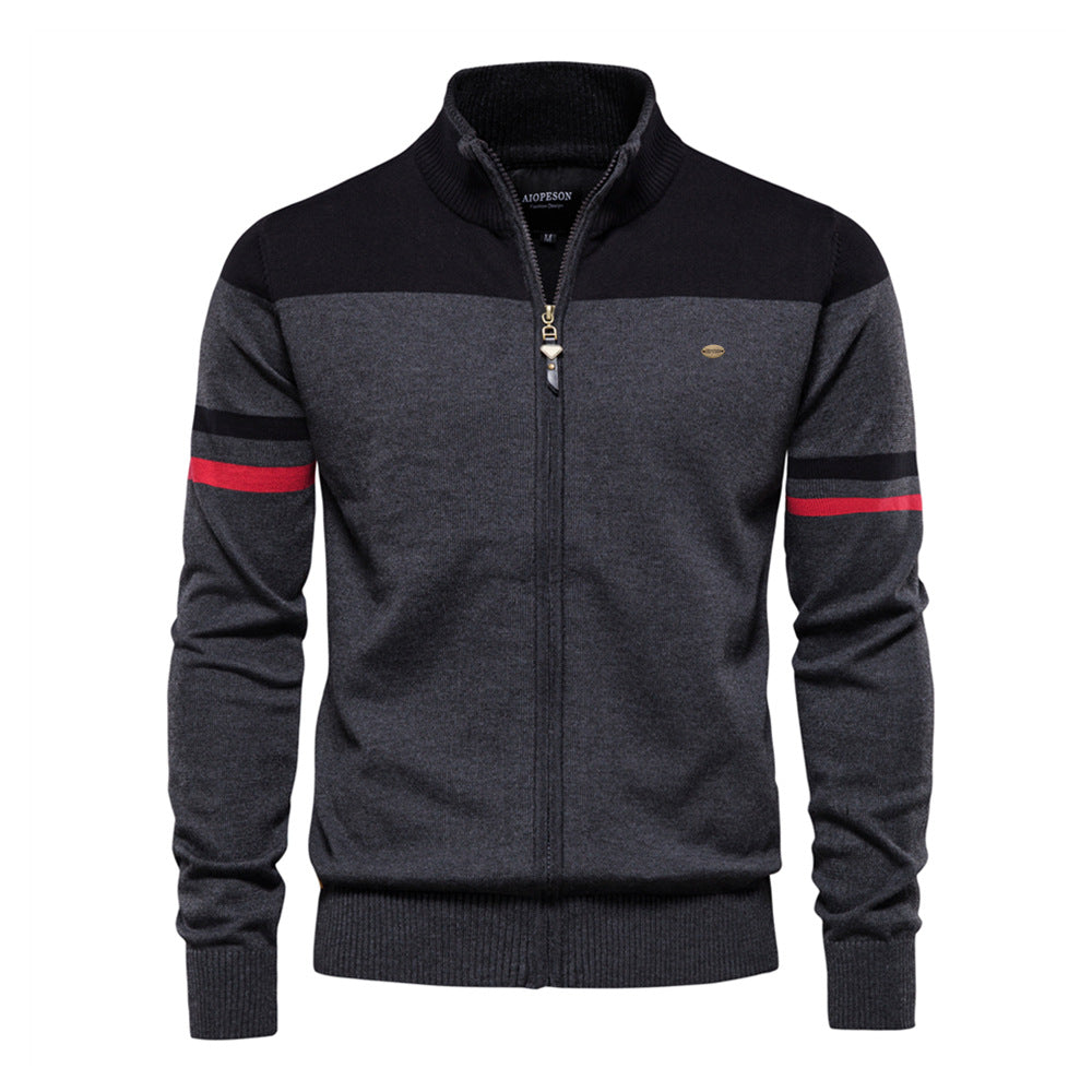Classic Colorblock Zip-Up Knit Cardigan - Ahaselected