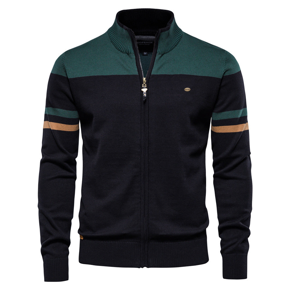 Classic Colorblock Zip-Up Knit Cardigan - Ahaselected
