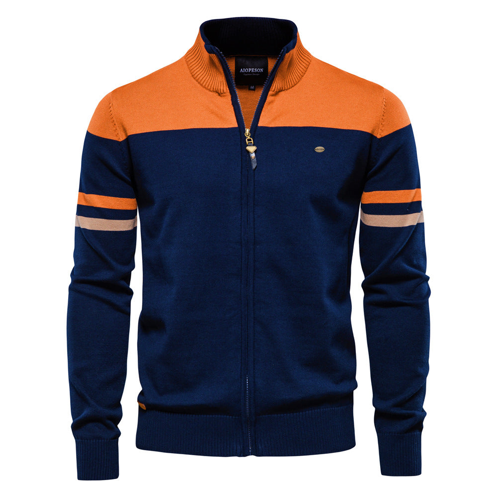 Classic Colorblock Zip-Up Knit Cardigan - Ahaselected