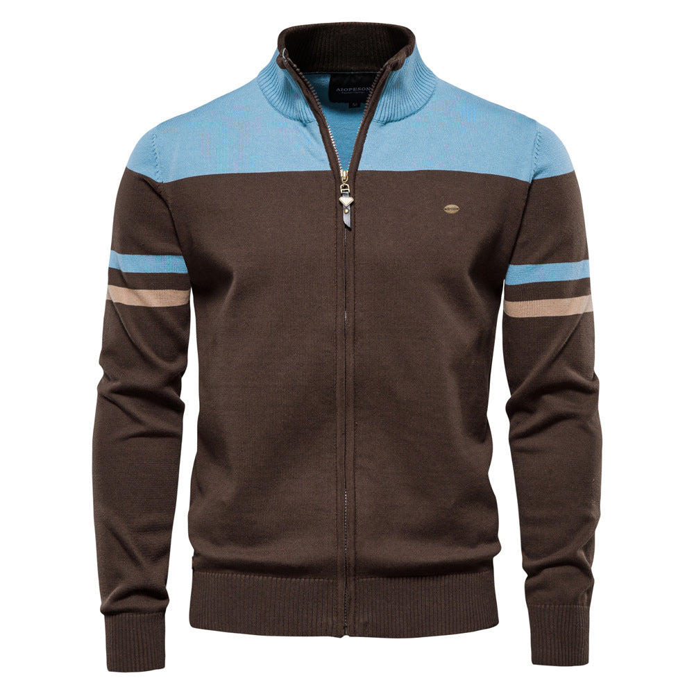 Classic Colorblock Zip-Up Knit Cardigan - Ahaselected