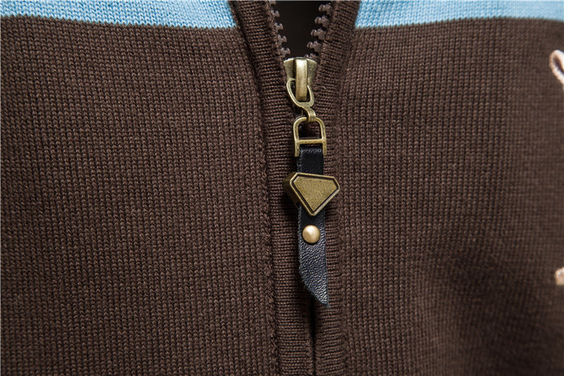 Classic Colorblock Zip-Up Knit Cardigan - Ahaselected