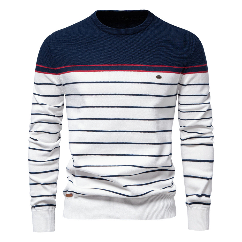 Classic Striped Crew Neck Knit Sweater - Ahaselected