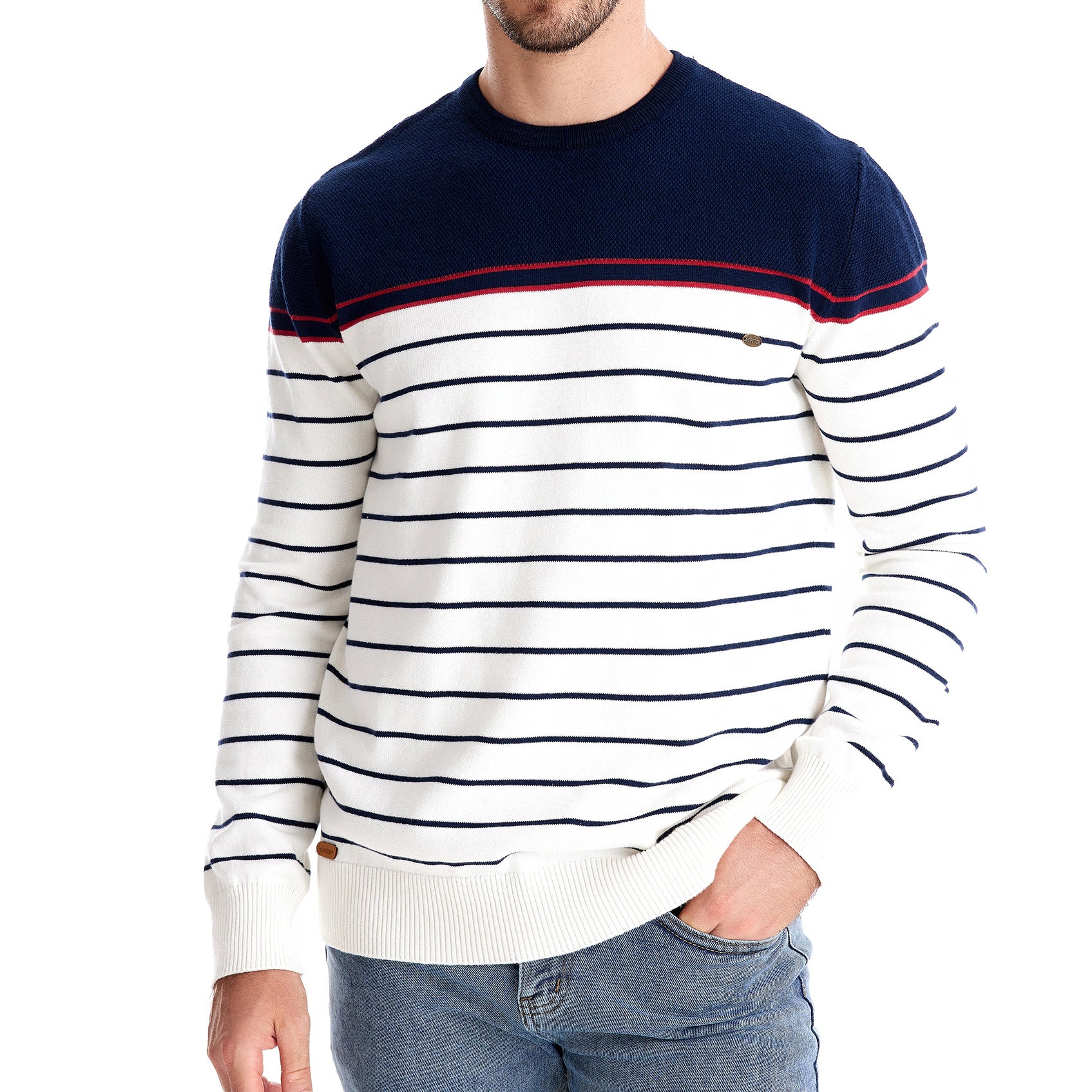 Classic Striped Crew Neck Knit Sweater - Ahaselected