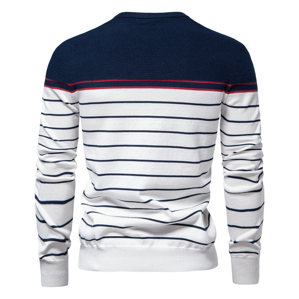 Classic Striped Crew Neck Knit Sweater - Ahaselected