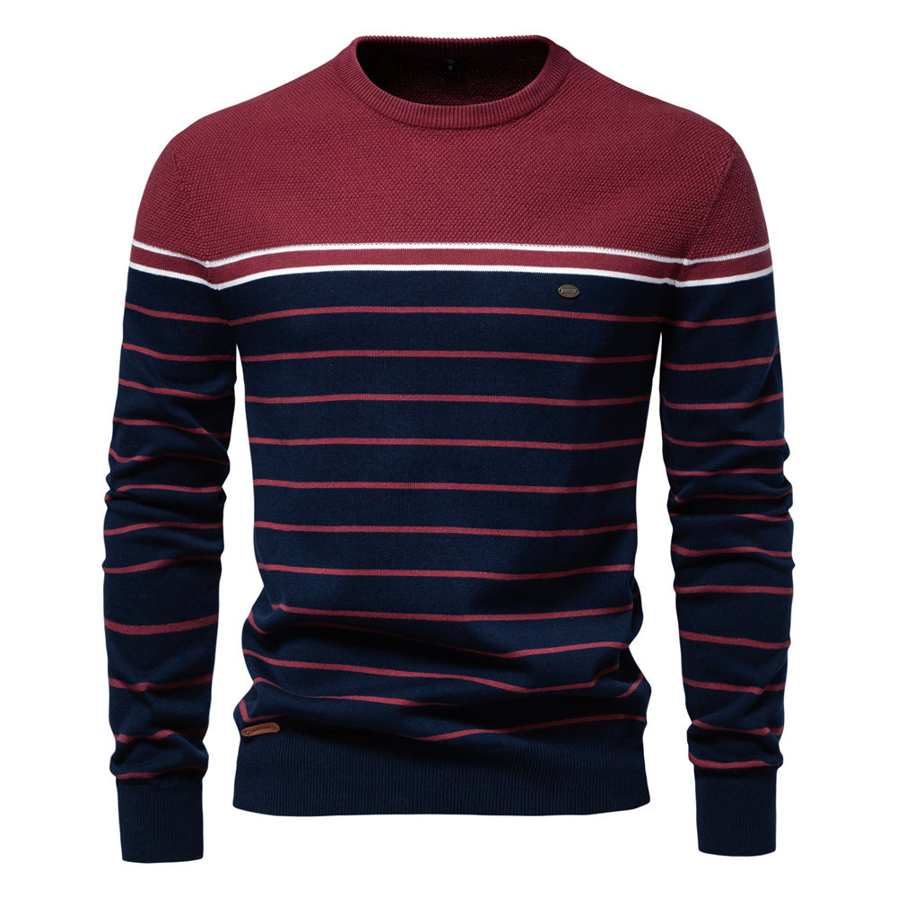 Classic Striped Crew Neck Knit Sweater - Ahaselected