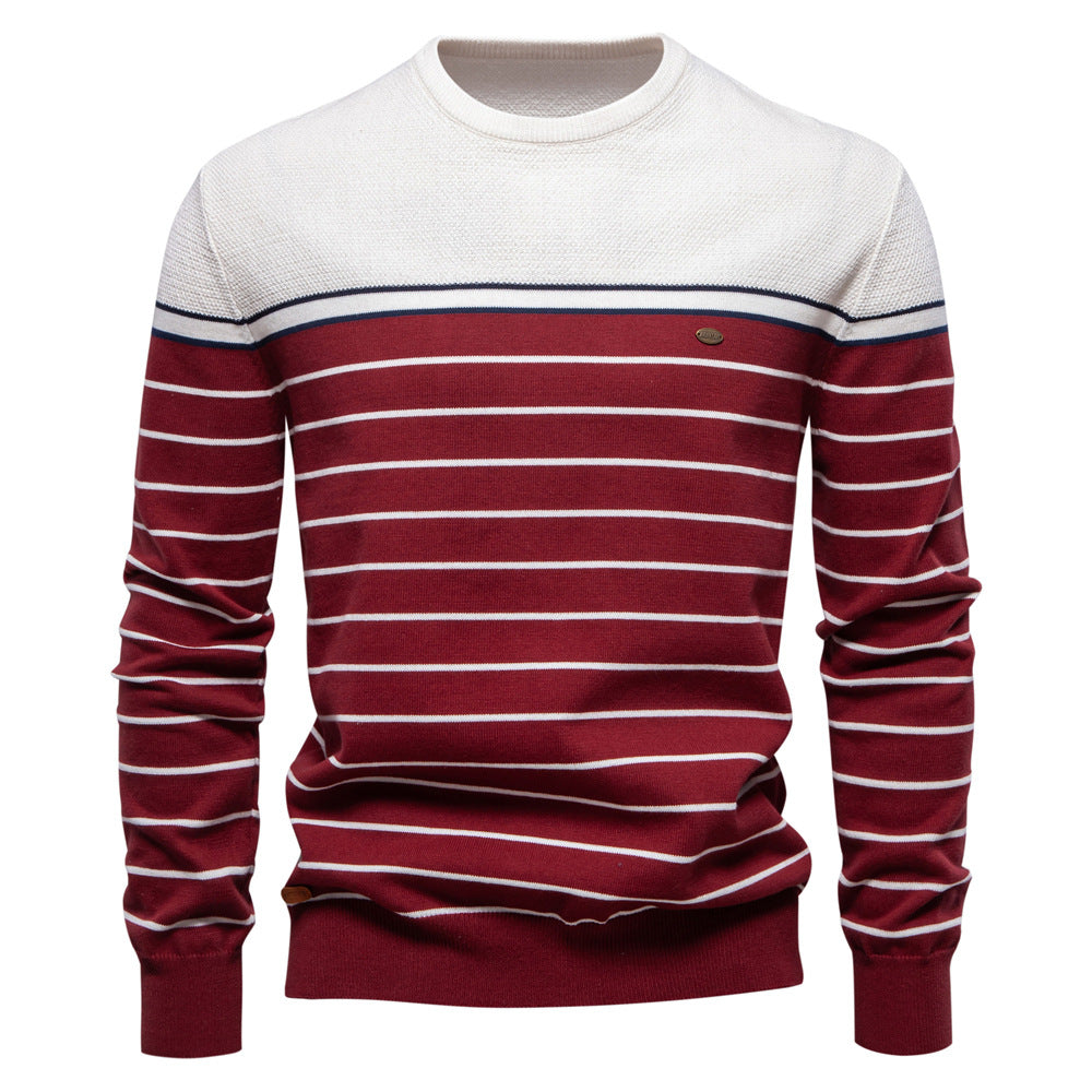 Classic Striped Crew Neck Knit Sweater - Ahaselected