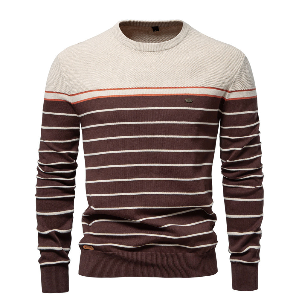 Classic Striped Crew Neck Knit Sweater - Ahaselected