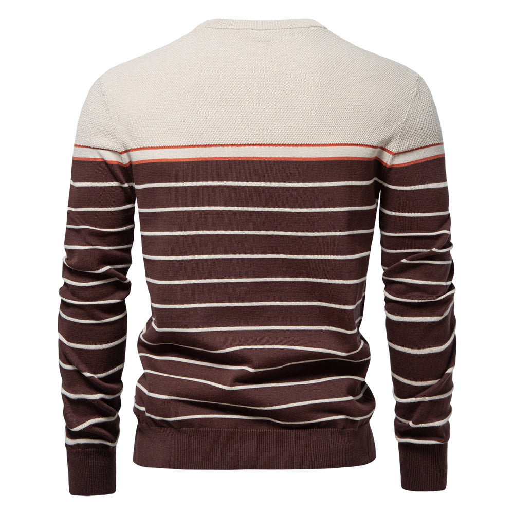 Classic Striped Crew Neck Knit Sweater - Ahaselected
