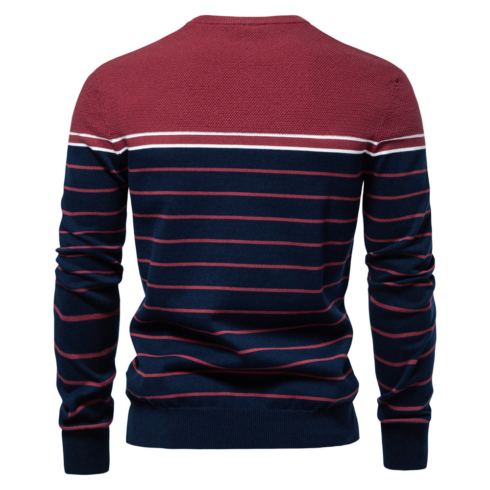Classic Striped Crew Neck Knit Sweater - Ahaselected