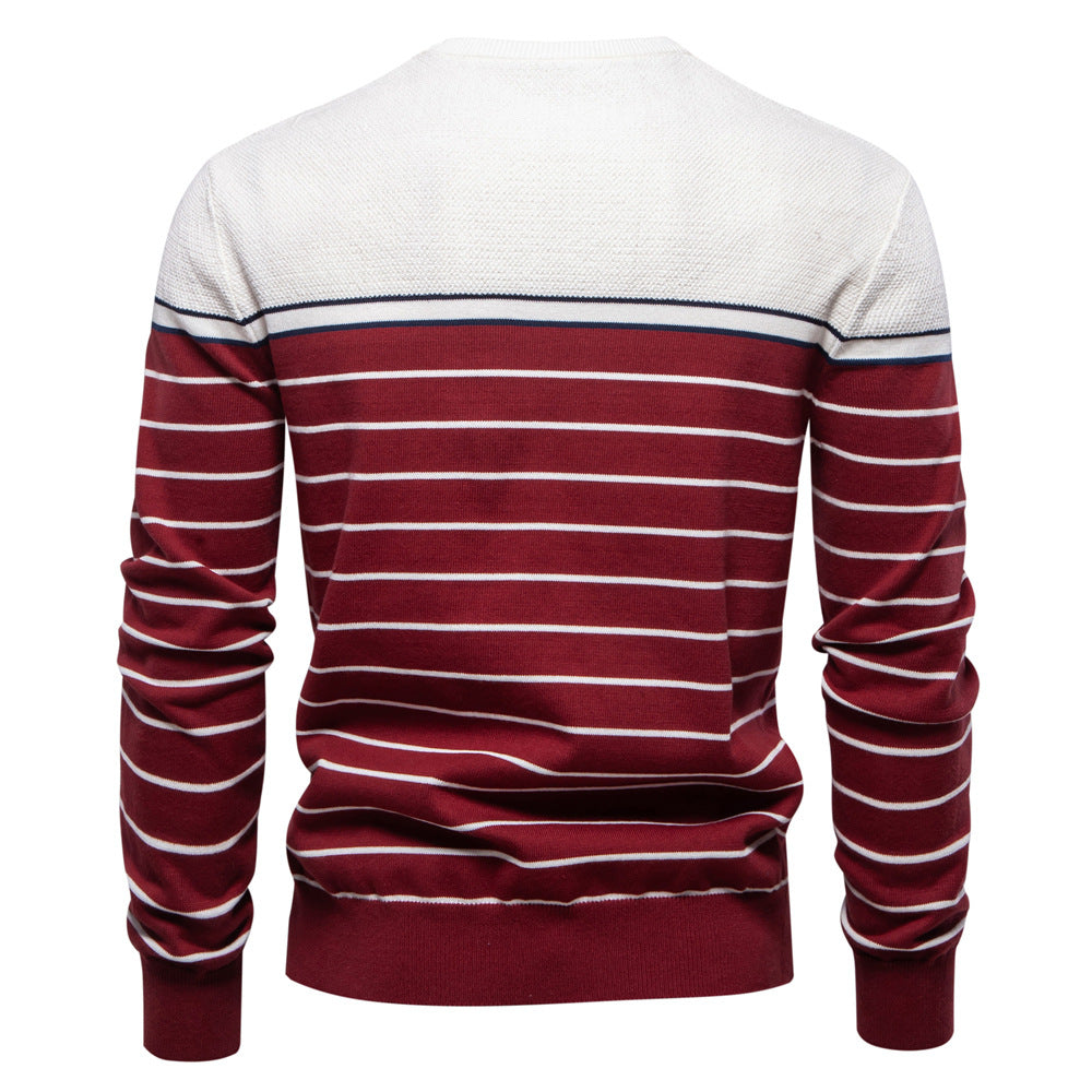 Classic Striped Crew Neck Knit Sweater - Ahaselected