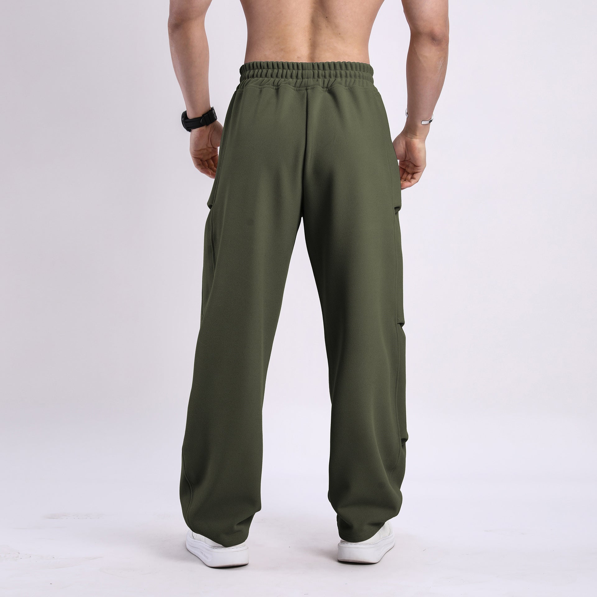 Waffle Texture Wide-Leg Straight Jogger Pants-thumbmail-10