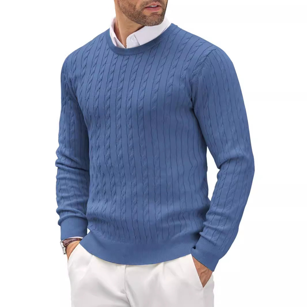 Men’s Cable Knit Crewneck Sweater - Ahaselected