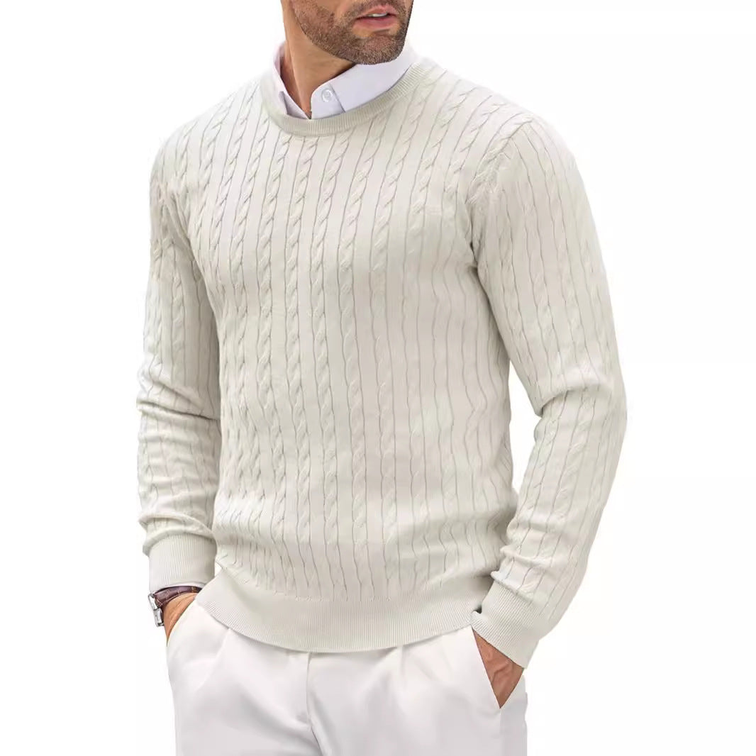 Men’s Cable Knit Crewneck Sweater - Ahaselected