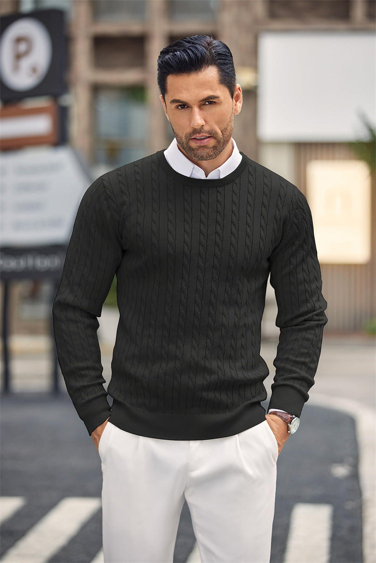 Men’s Cable Knit Crewneck Sweater - Ahaselected