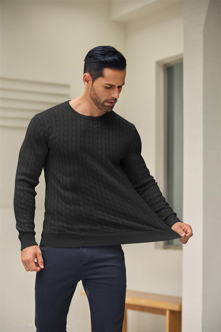 Men’s Cable Knit Crewneck Sweater - Ahaselected