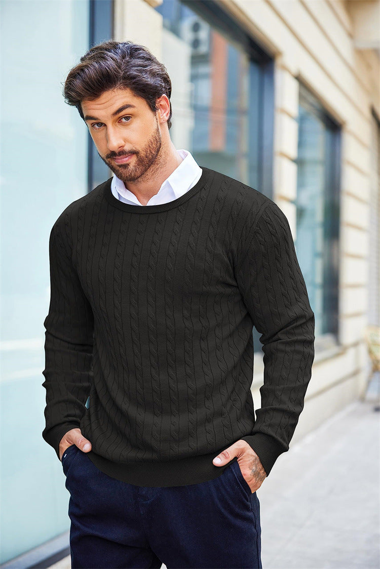 Men’s Cable Knit Crewneck Sweater - Ahaselected