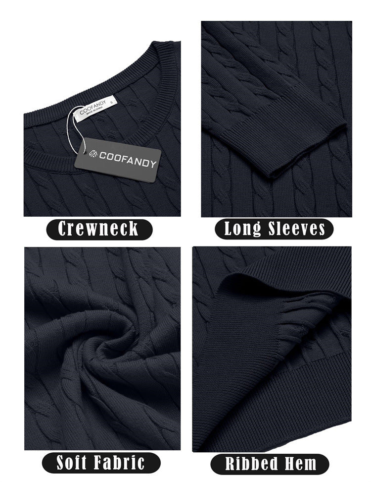 Men’s Cable Knit Crewneck Sweater - Ahaselected