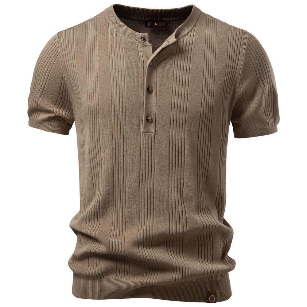 Men’s Classic Ribbed Knit Henley Shirt-thumbmail-2
